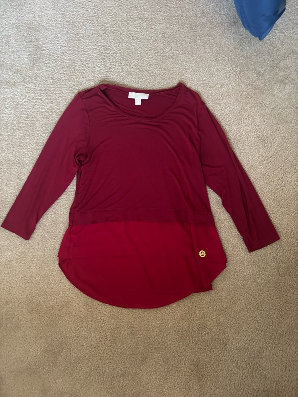 MICHAEL Michael Kors Burgundy 3/4 Long Sleeve Scoop Neck Top